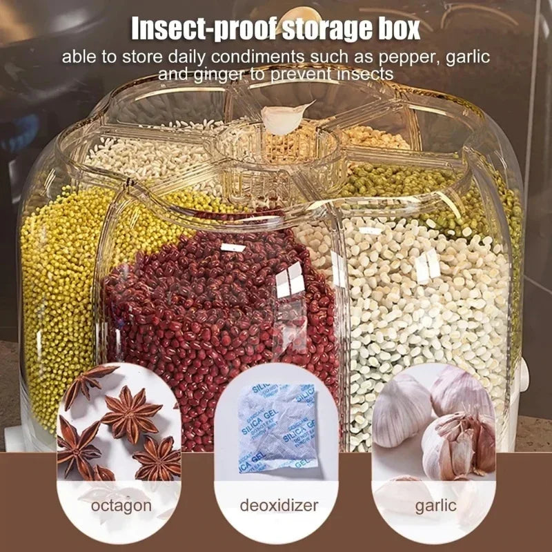 Distributeur rotatif alimentaire transparent pour stocker épices et bons aliments en toute sécurité
