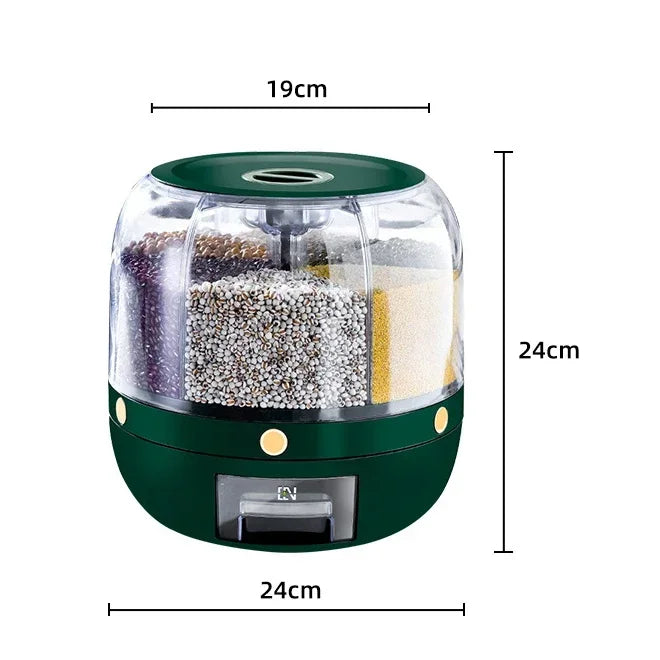 Distributeur rotatif alimentaire en plastique transparent pour grains et céréales, compact et pratique