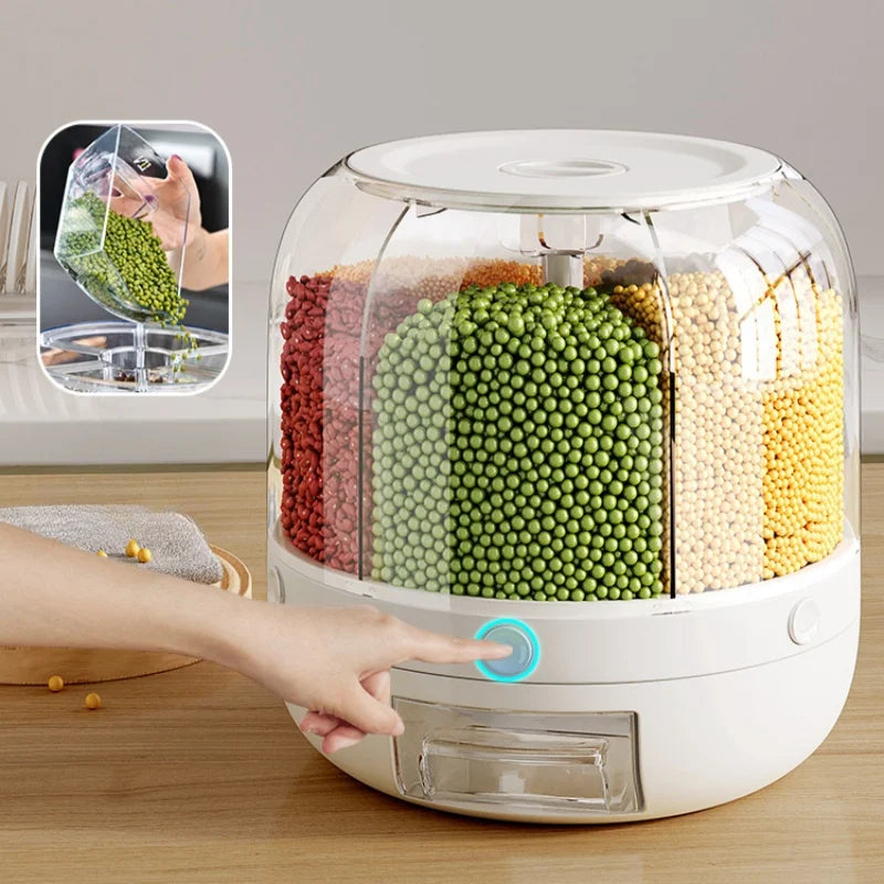 Distributeur rotatif alimentaire en plastique transparent pour stocker et distribuer des céréales et des grains