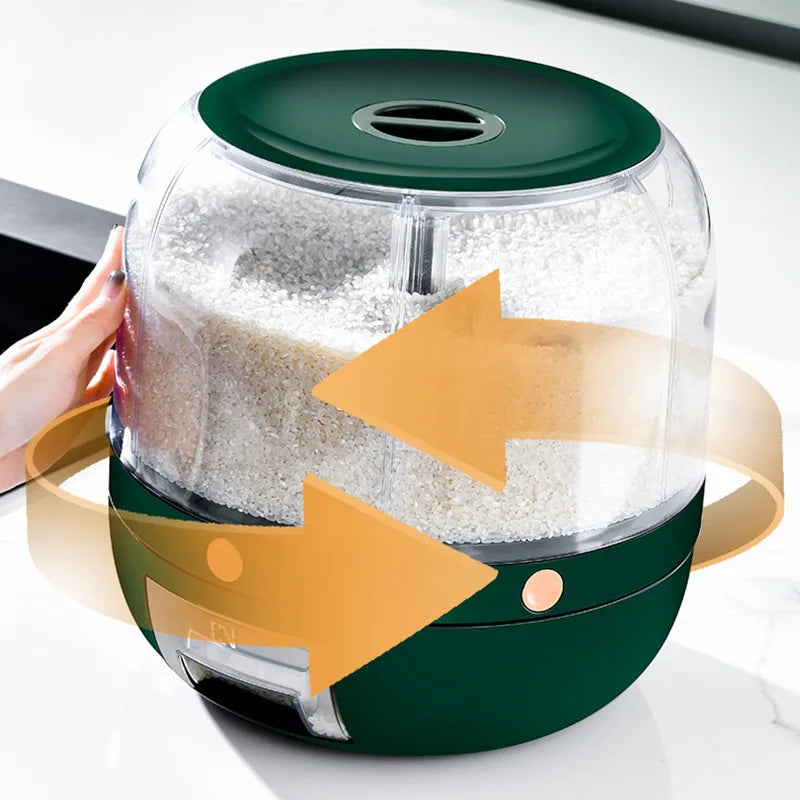 Distributeur rotatif alimentaire en plastique transparent, idéal pour le rangement des aliments comme le riz.