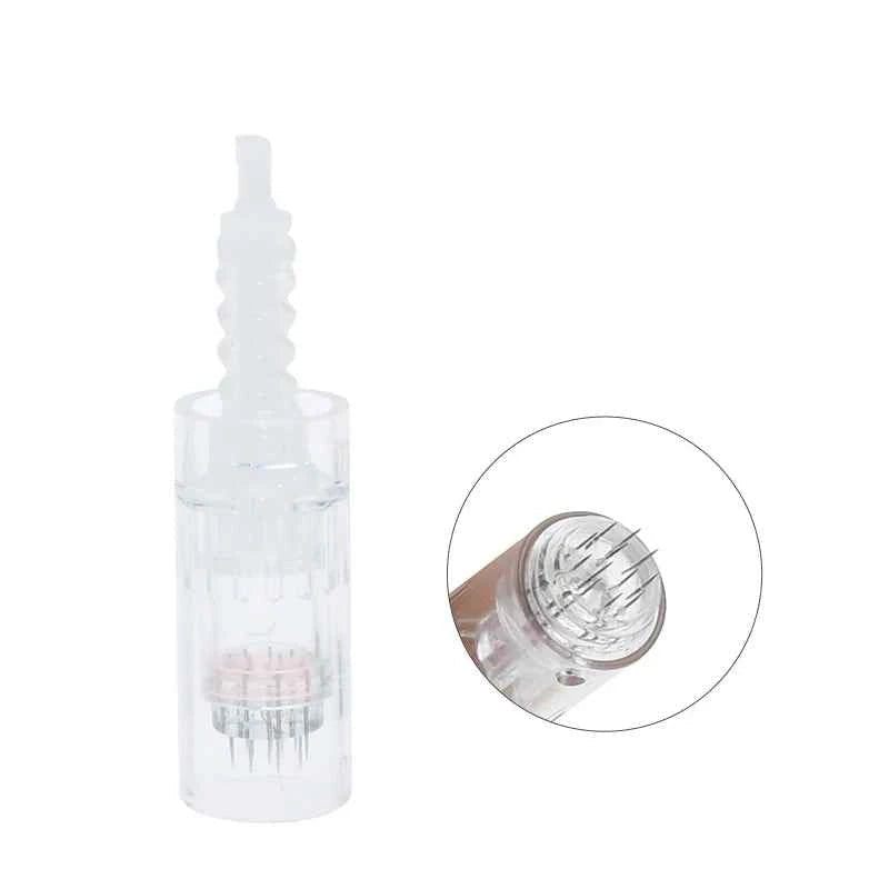 Stylo microneedling professionnel transparent avec aiguilles pour soins de la peau