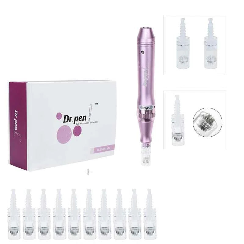 Stylo microneedling professionnel Dr. Pen avec 16 cartouches et accessoires pour soins de la peau