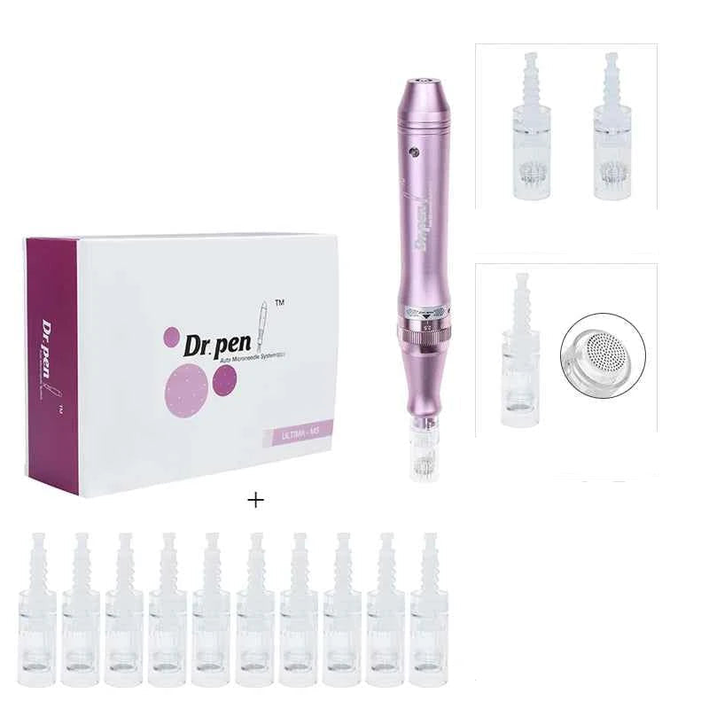 Stylo microneedling professionnel Dr. Pen avec aiguilles et cartouches pour soins de la peau