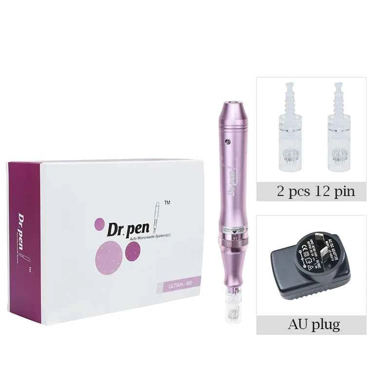 Stylo microneedling professionnel Dr. Pen avec aiguilles et adaptateur AU pour soins de la peau
