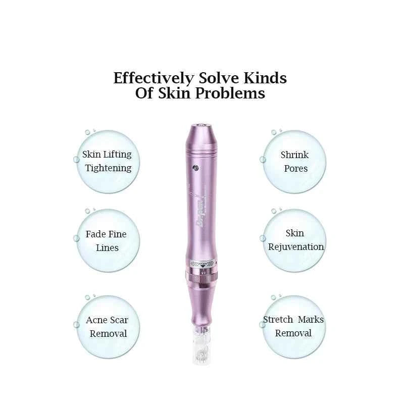 Stylo microneedling professionnel en rose, conçu pour le raffermissement de la peau et le traitement des cicatrices