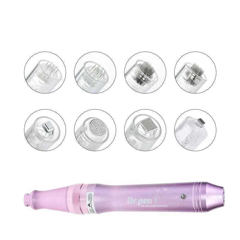 Stylo microneedling professionnel Dr Pen avec plusieurs embouts pour des traitements de beauté