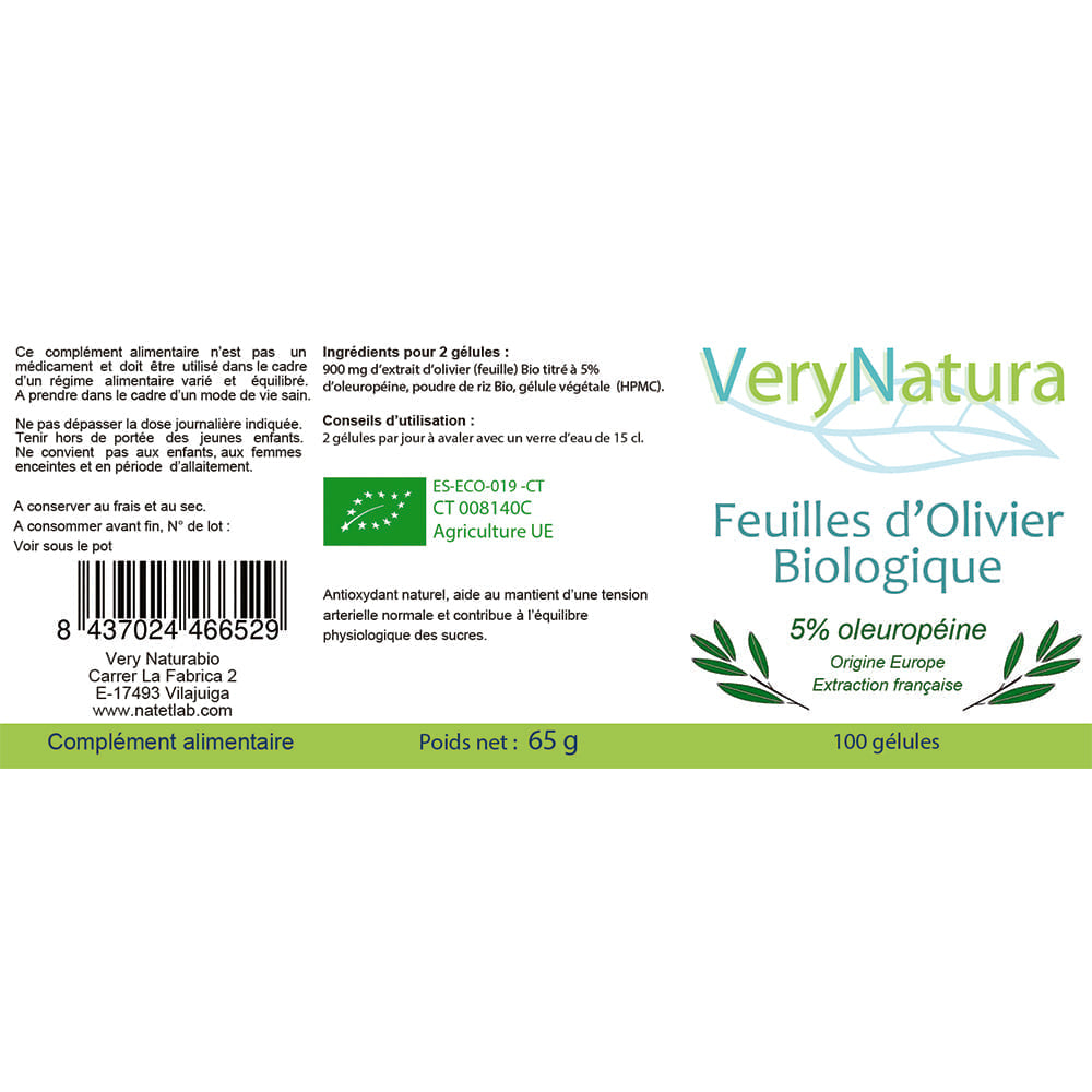 Feuilles d'Olivier Bio 5% Oléuropéine (Very Natura), photo 3