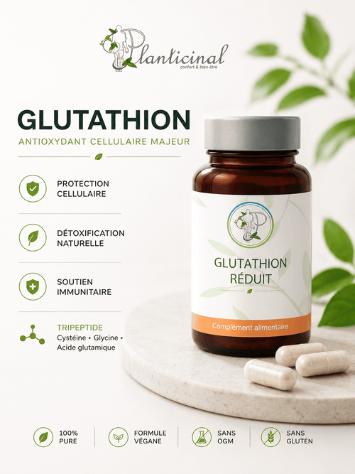 Glutathion Réduit GSH 1200 mg : Antioxydant Cellulaire Haute Dose (Gélules Gastro-Résistantes) - Planticinal