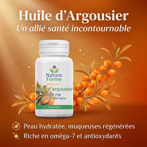 Huile d'Argousier (Pulpe) Riche en Oméga-7 : Peau, Muqueuses & Antioxydants (Capsules) - Nature Forme