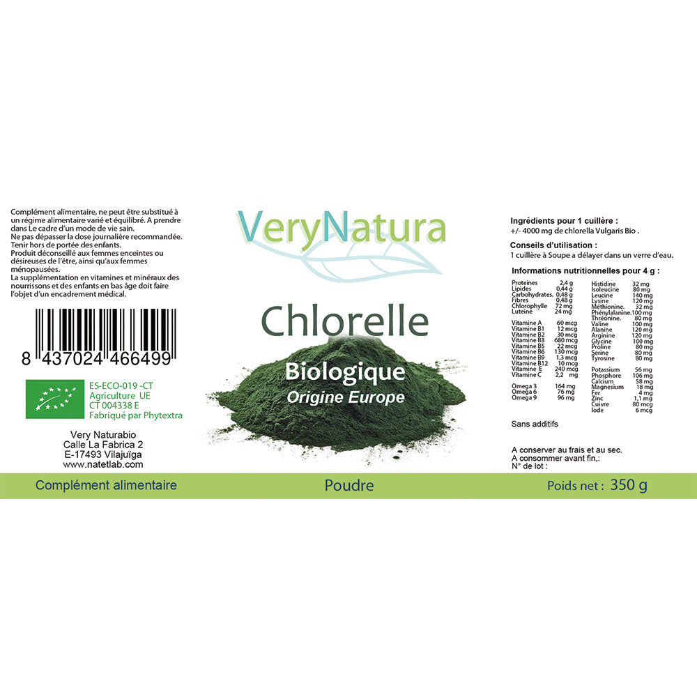 Chlorella Bio Origine UE - Poudre Pure 350 g Détox & Vitalité