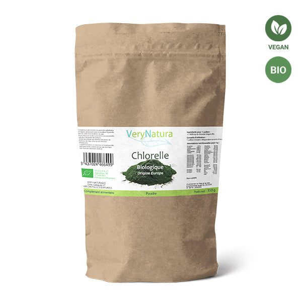 Chlorelle Bio d'Origine UE en Poudre : Microalgue Riche en Fer, Vitamines B & Chlorophylle (350 g) - Very Natura