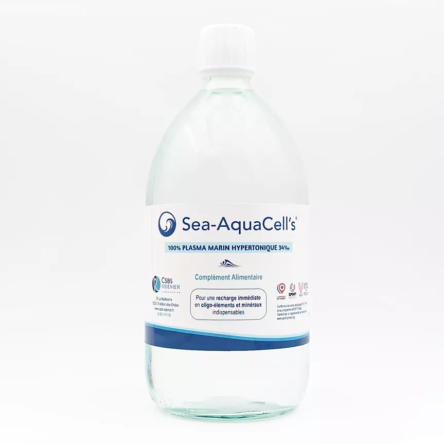 Bouteille d'eau de Quinton hypertonique 100% plasma marin pour complément alimentaire essentiel