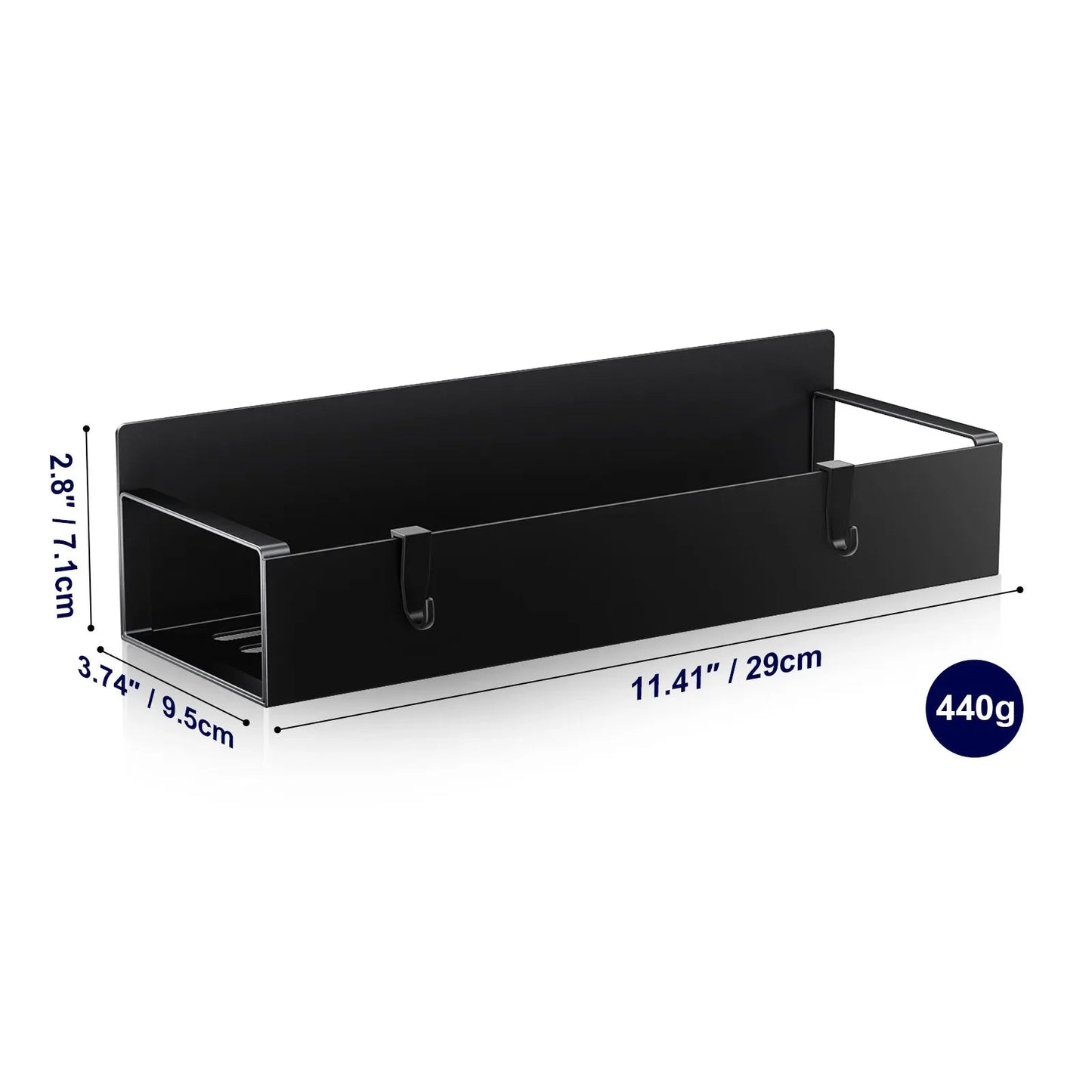 Etagère de cuisine magnétique noire en métal pour rangement d'ustensiles et d'épices