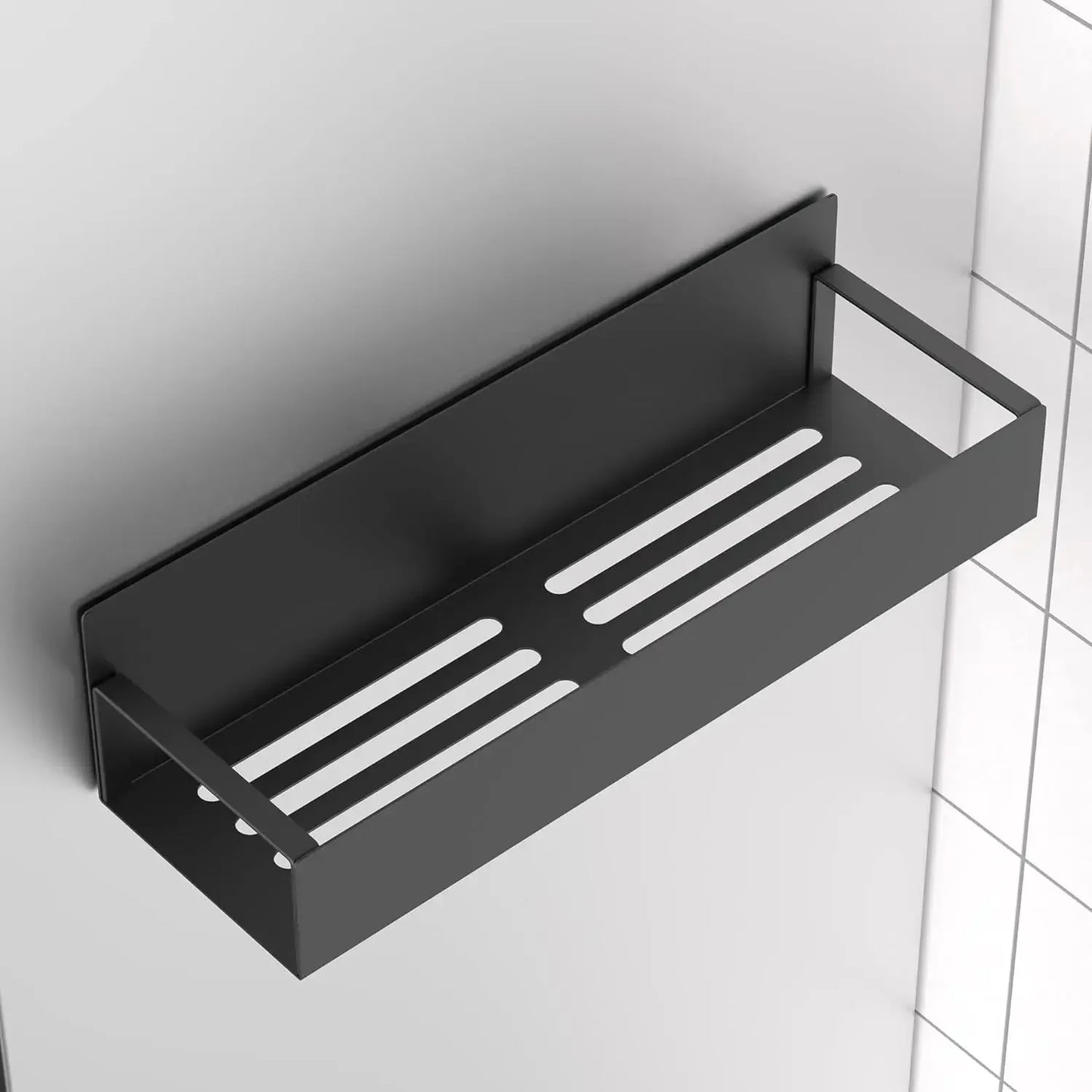 Étagère de cuisine magnétique en métal noir, idéale pour organiser vos épices et ustensiles