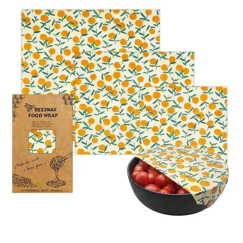 Ensemble de film alimentaire en cire d'abeille avec motifs d'agrumes pour une conservation durable des aliments