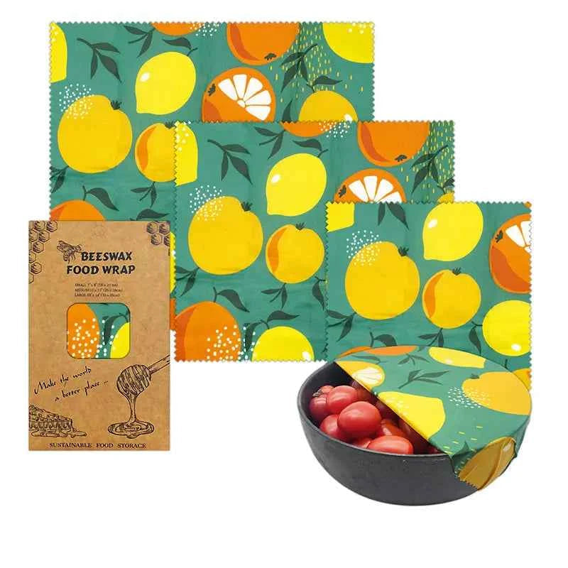 Ensemble de films alimentaires en cire d'abeille avec motifs colorés pour une conservation durable des aliments