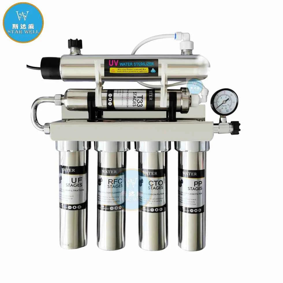 Système de filtration eau 6 étapes avec UV doté de trois filtres et d'un manomètre