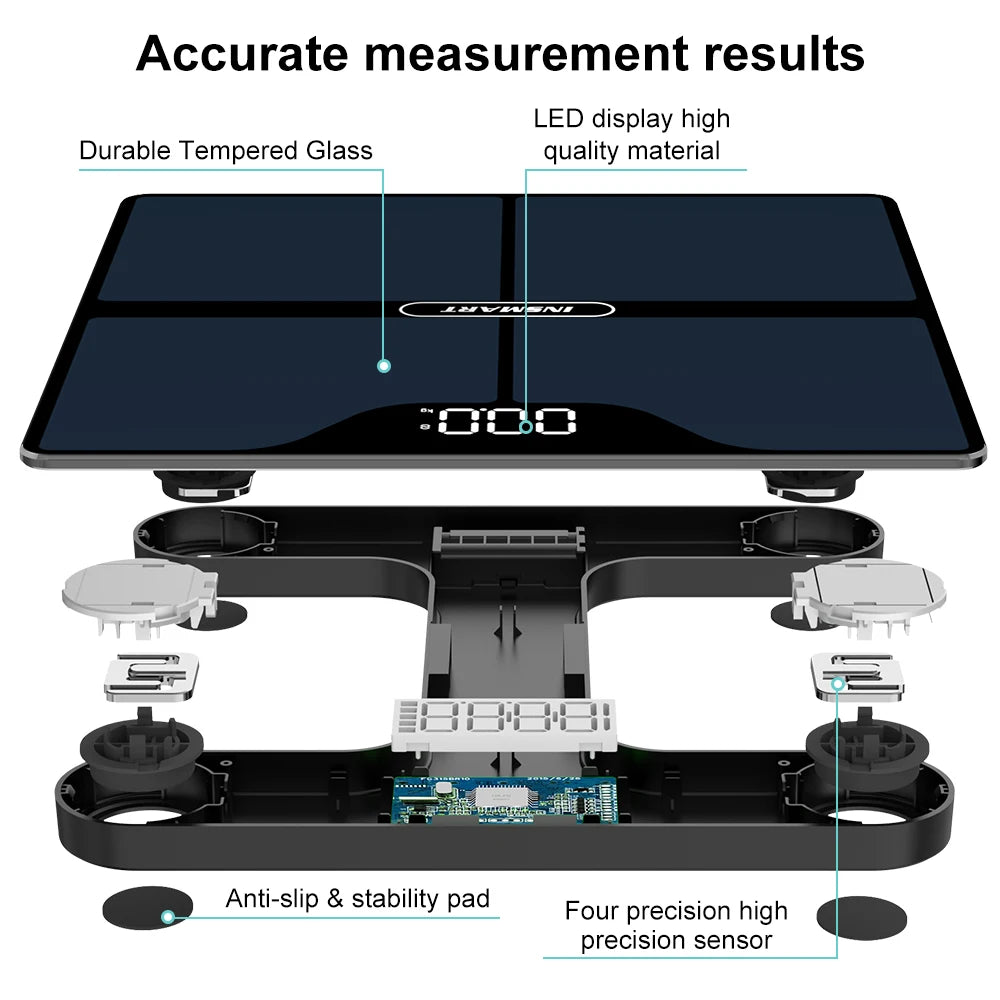 Balance impédancemètre connectée en verre trempé avec affichage LED et capteur de précision