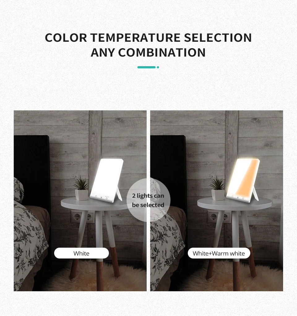 Lampe de luminothérapie 12000 lux avec sélection de température de couleur blanche et chaude pour améliorer le bien-être