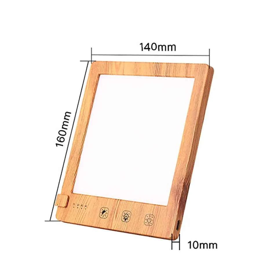 Lampe luminothérapie LuxTherapy 12000 en bois, dimensions 160mm x 140mm x 10mm, pour bien-être quotidien