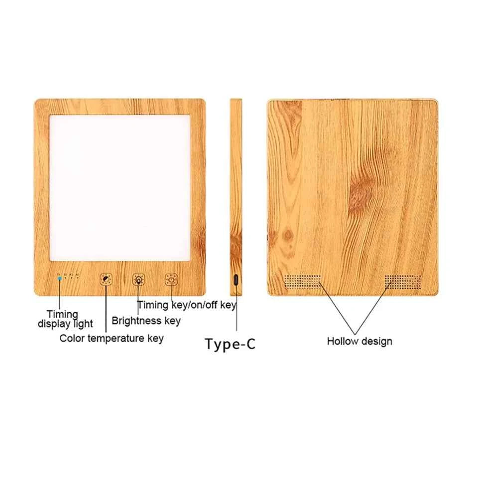Lampe luminothérapie LuxTherapy 12000 en bois avec réglage de luminosité et minuterie intégrée
