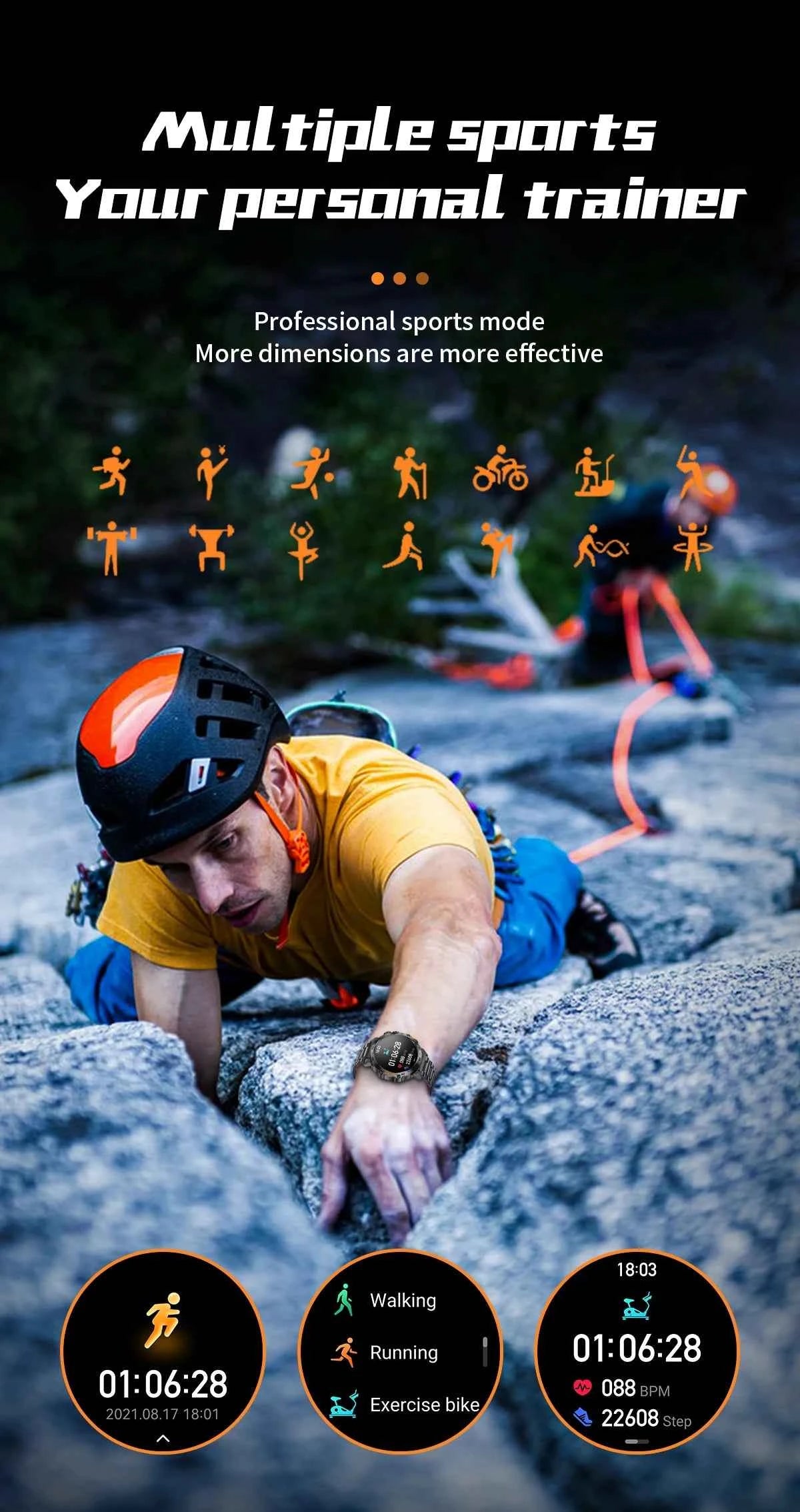Montre connectée sport suivi performance avec mode professionnel pour escalade et autres activités sportives