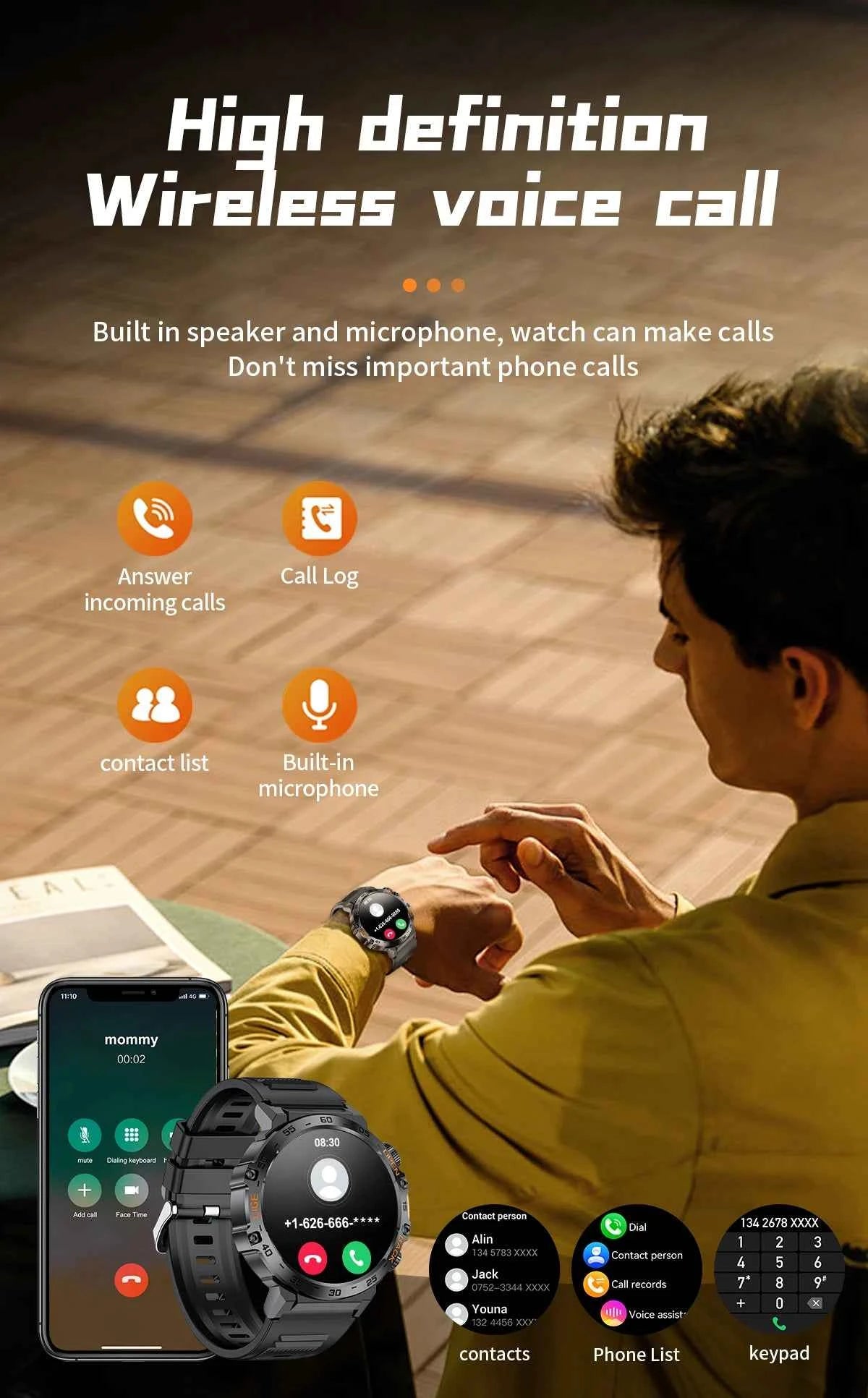 Montre connectée sport suivi performance avec appel sans fil et fonctions de contact