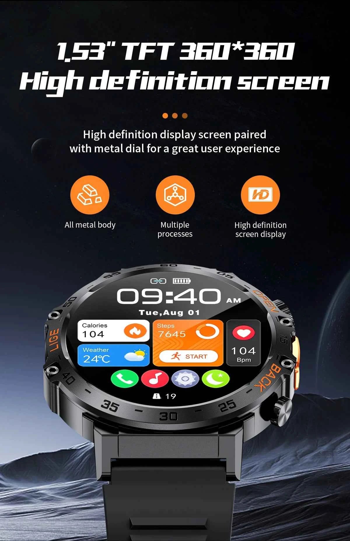 Montre connectée sport suivi performance avec écran haute définition et boîtier en métal