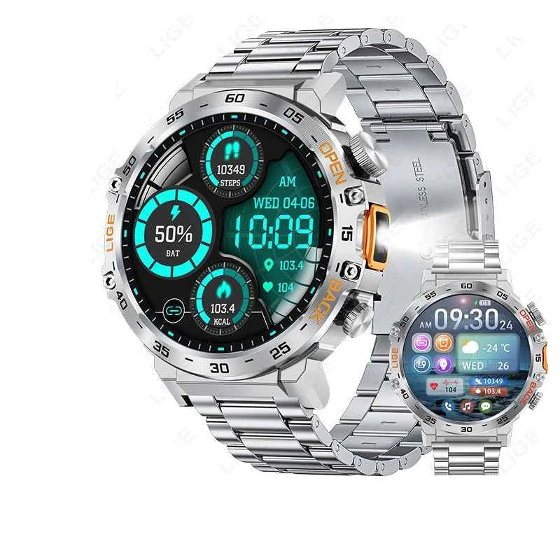 Montre connectée sport suivi performance en acier inoxydable avec écran numérique et fonctionnalités avancées