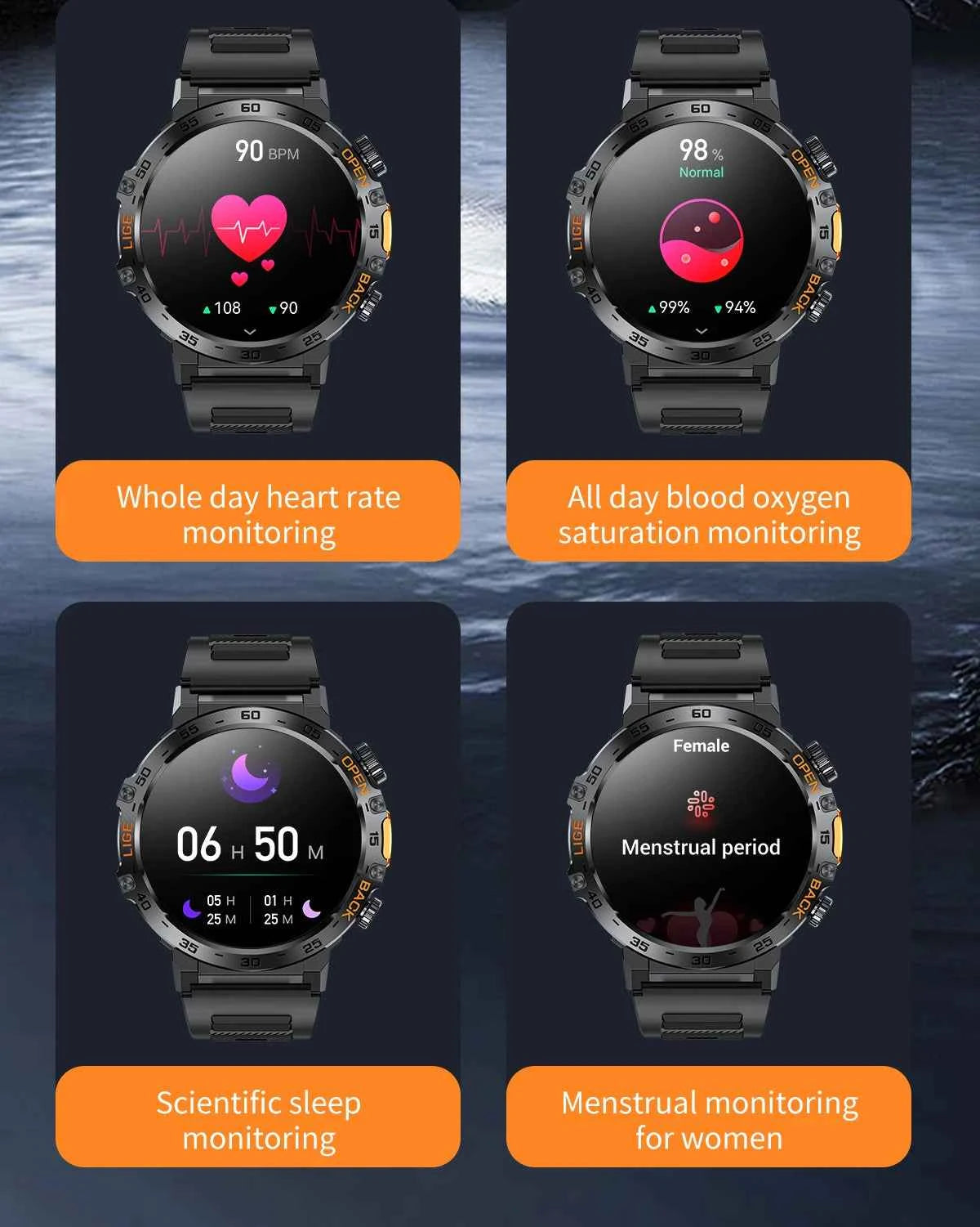 Montre connectée sport suivi performance avec surveillance cardiaque et oxygène tout au long de la journée