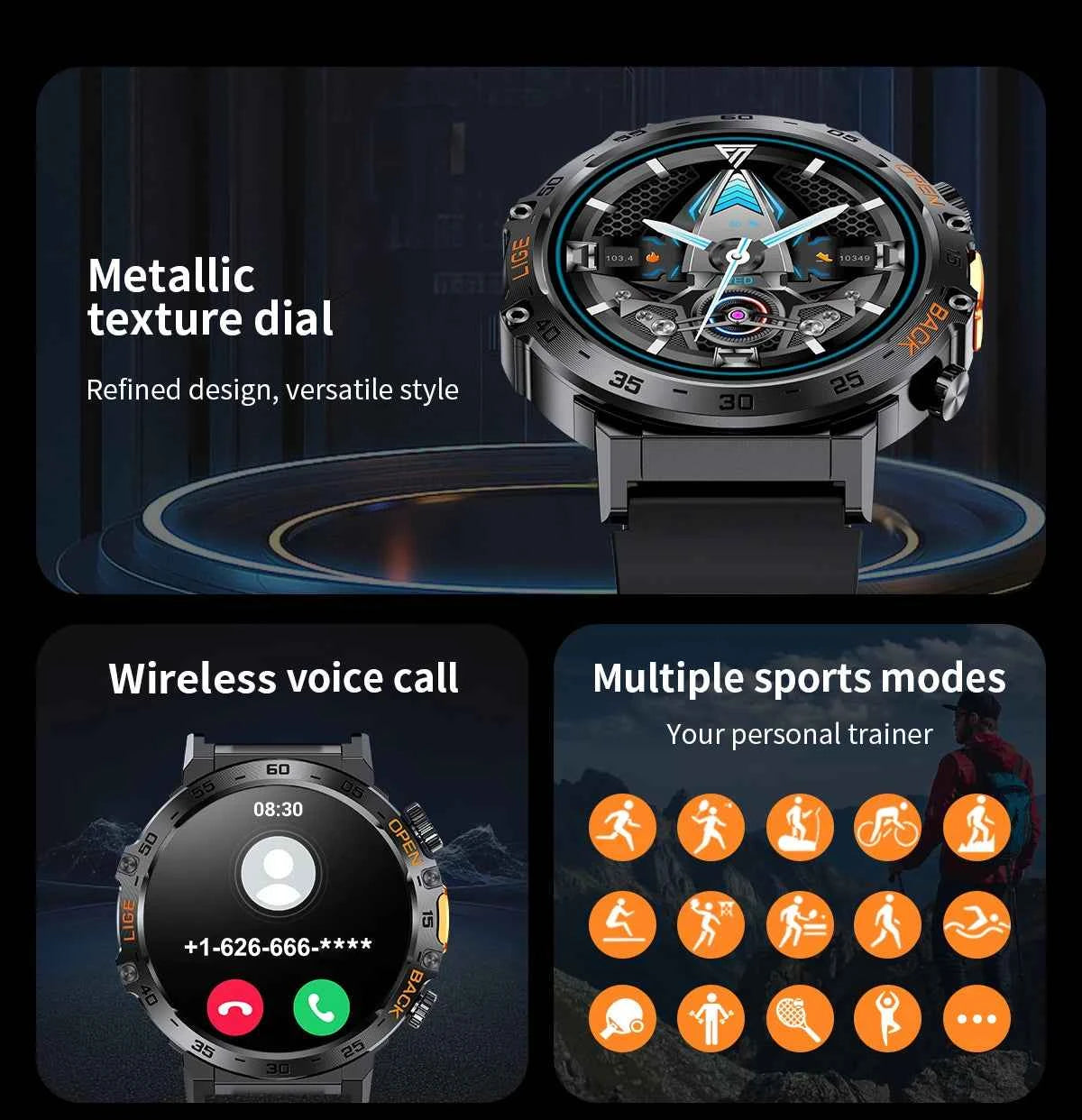 Montre connectée sport suivi performance avec écran tactile et mode d'appel sans fil