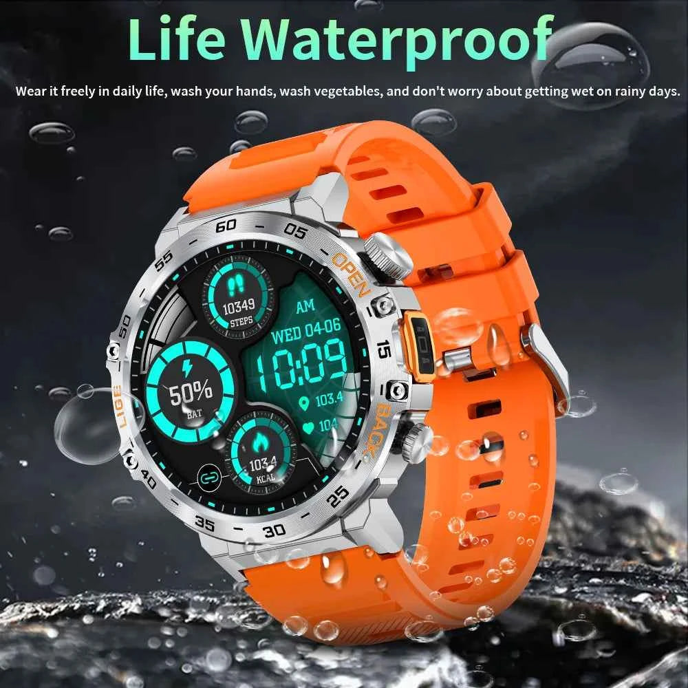 Montre connectée sport suivi performance avec écran lumineux et bracelet orange étanche pour des activités quotidiennes