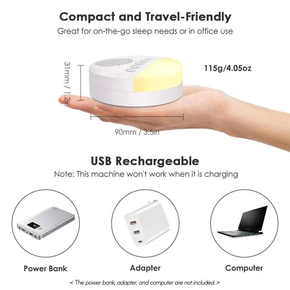 Machine à bruit blanc & lumière pour bébé compact et rechargeable, idéale pour les déplacements et le sommeil des nourrissons