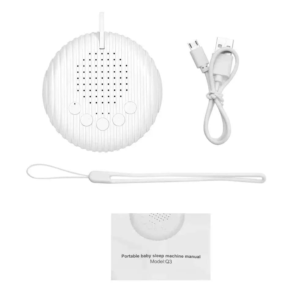 Machine à bruit blanc portable blanche avec câble USB et mode d'emploi pour aider à dormir