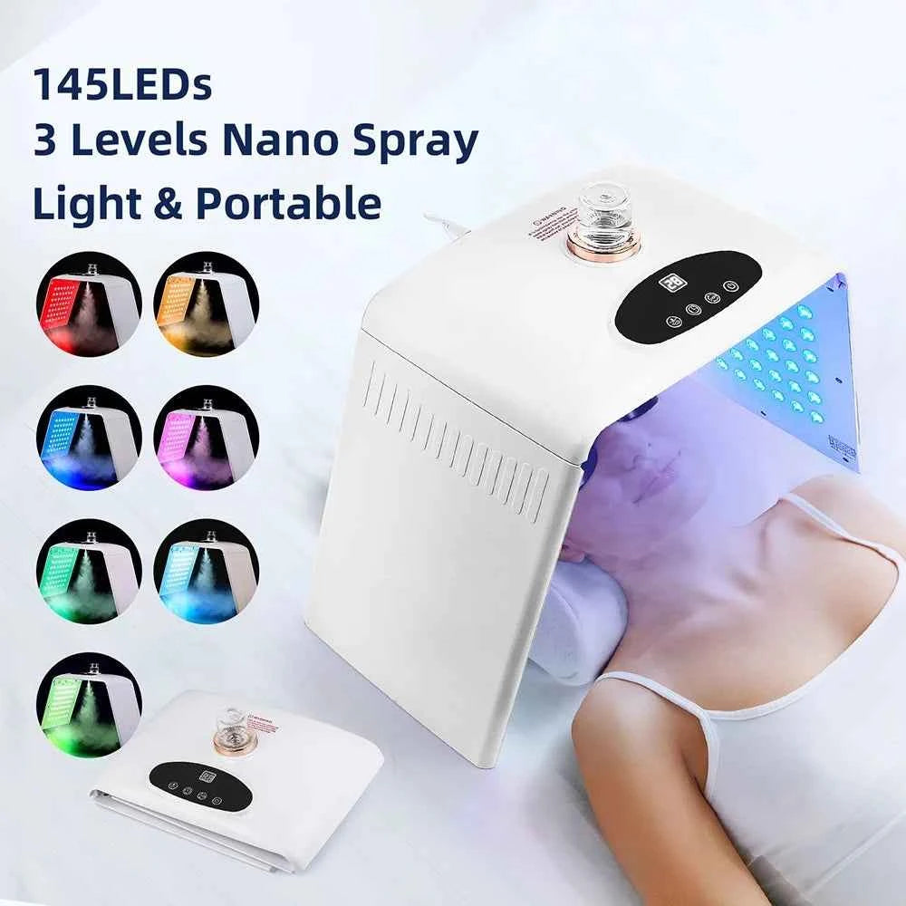Machine luminothérapie LED pliable avec 145 LEDs et vaporisateur nano pour un soin de la peau efficace