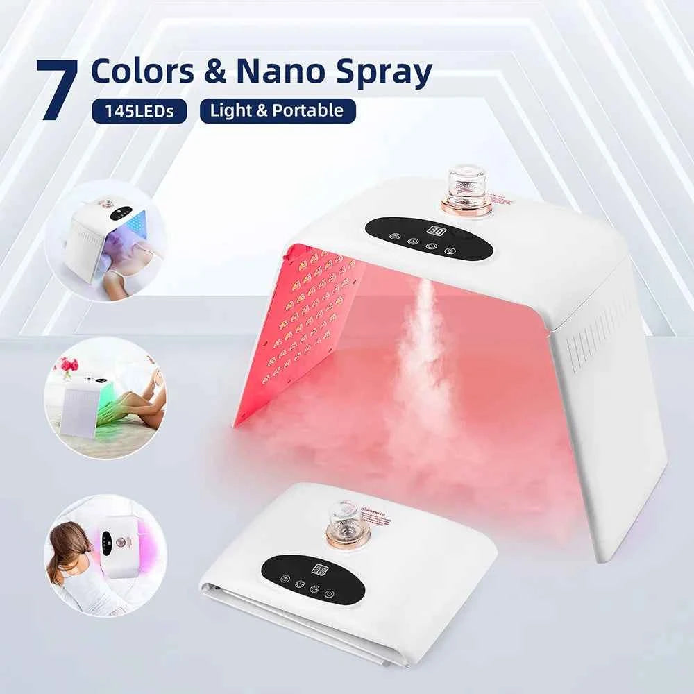 Machine luminothérapie LED pliable avec 7 couleurs et brume nano pour un soin relaxant à domicile