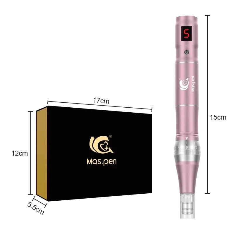 Stylo microneedling maison en rose avec écran et boîte de rangement pour les soins de la peau