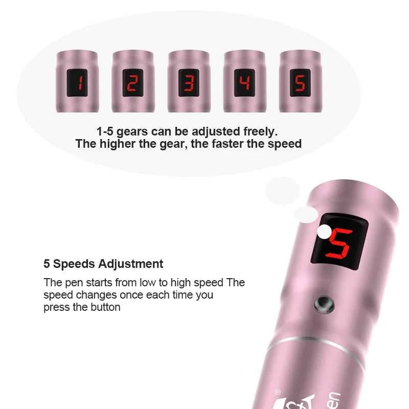 Stylo microneedling maison en rose avec réglage de vitesse digital pour un soin de la peau efficace