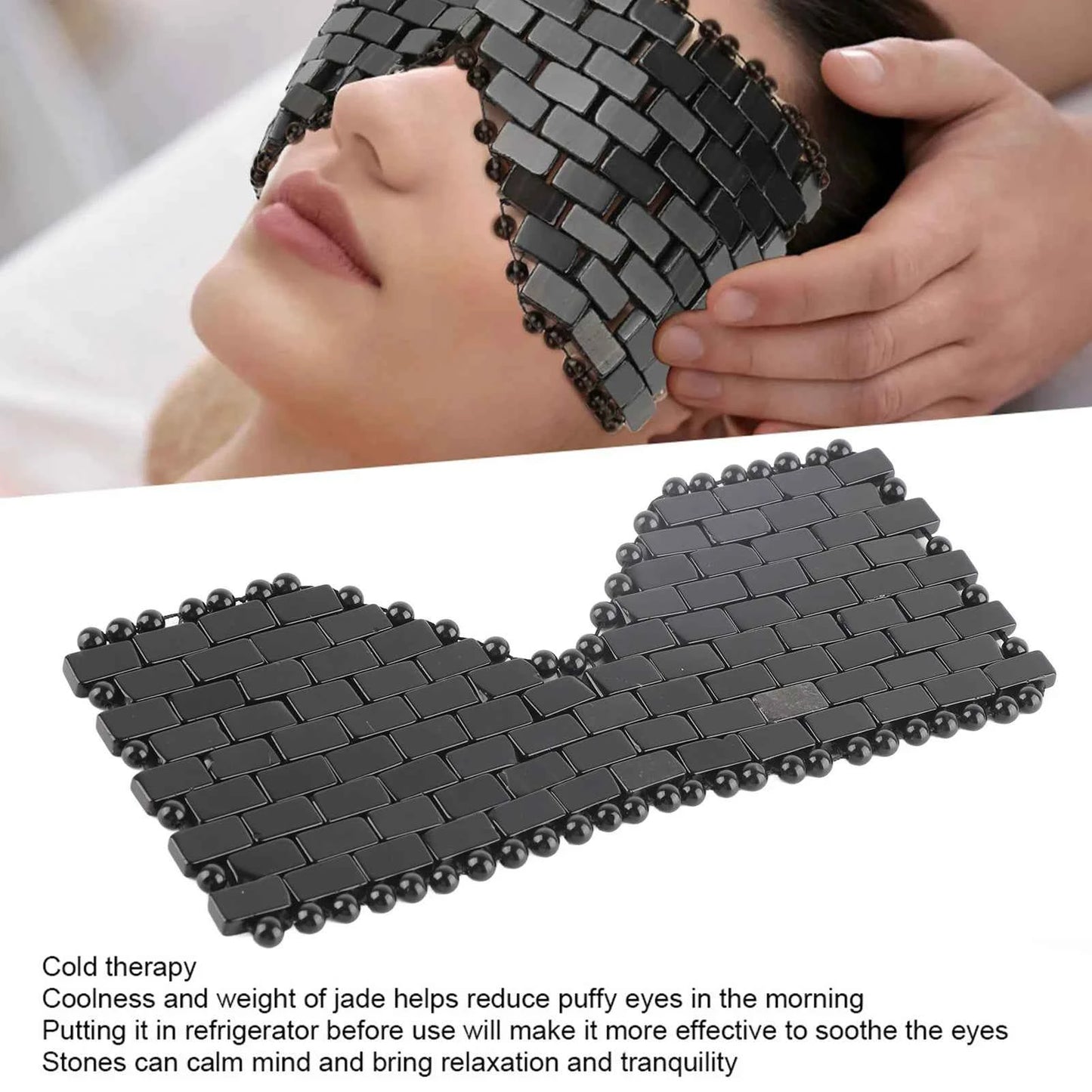 Masque de jade pour récupération naturelle oculaire avec perles apaisantes pour réduire les poches sous les yeux