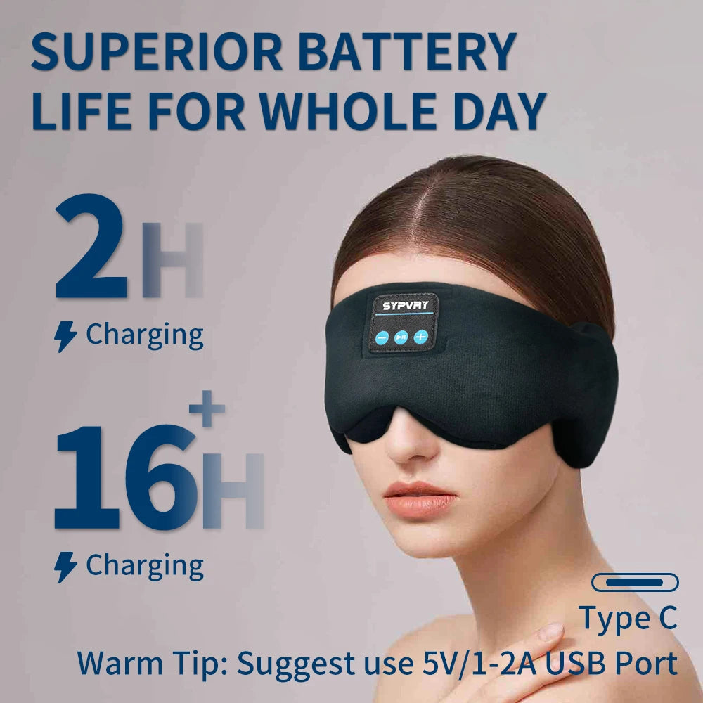 Masque de sommeil audio bluetooth avec une autonomie supérieure et chargement Type C