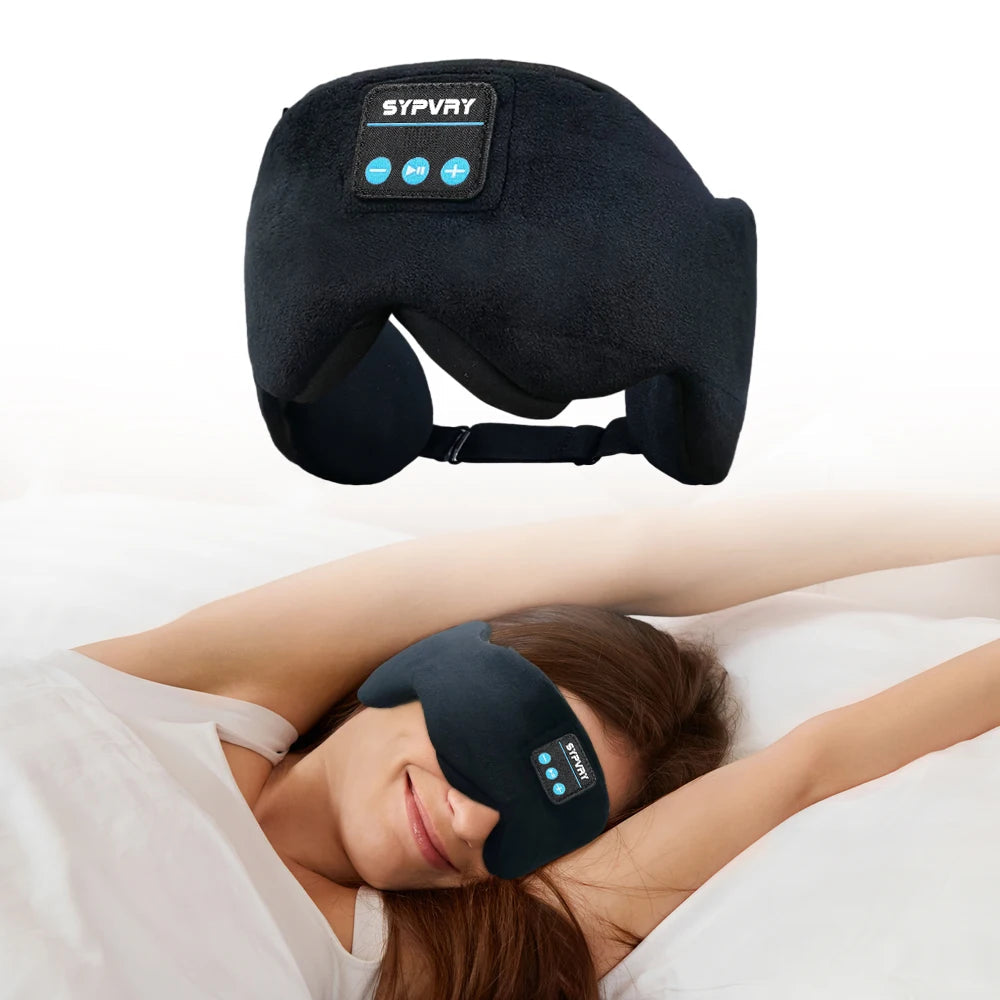 Masque de sommeil audio bluetooth noir avec écouteurs intégrés pour un sommeil paisible