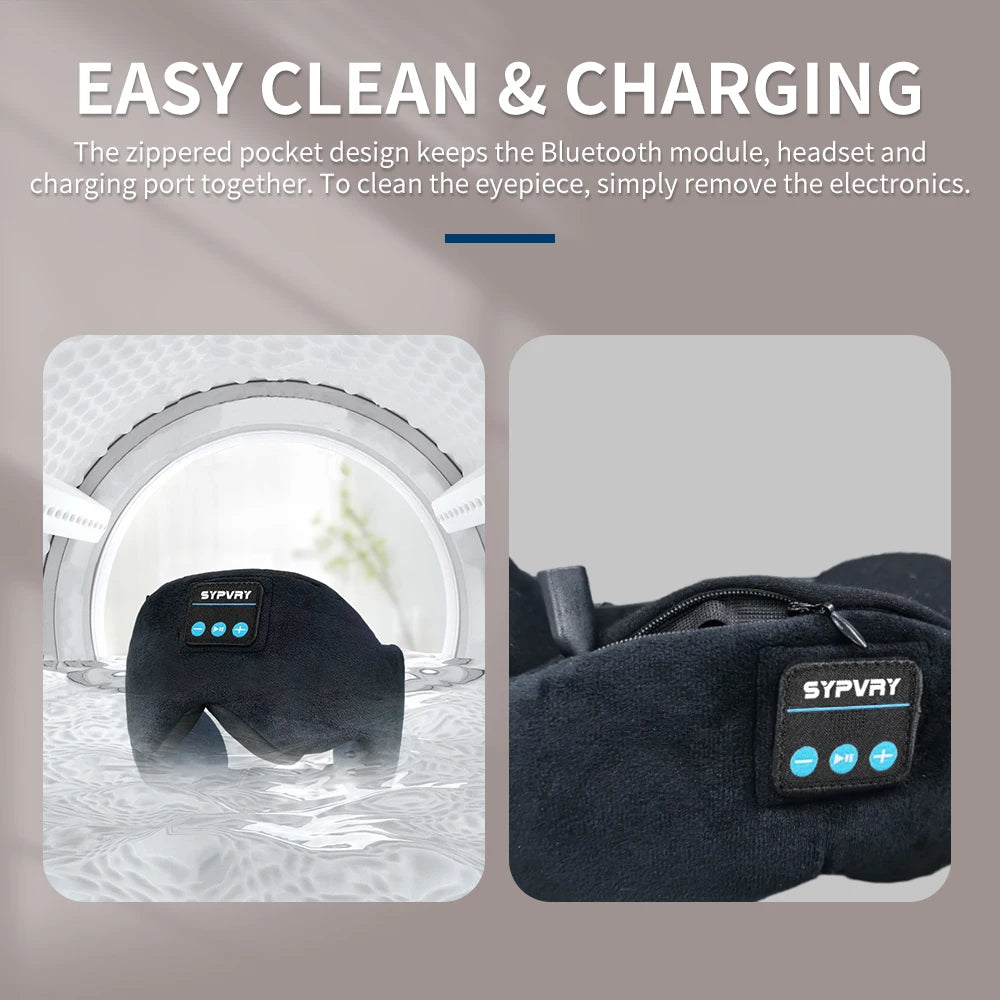 Masque de sommeil audio bluetooth avec poche zippée pour un nettoyage facile et recharge des appareils