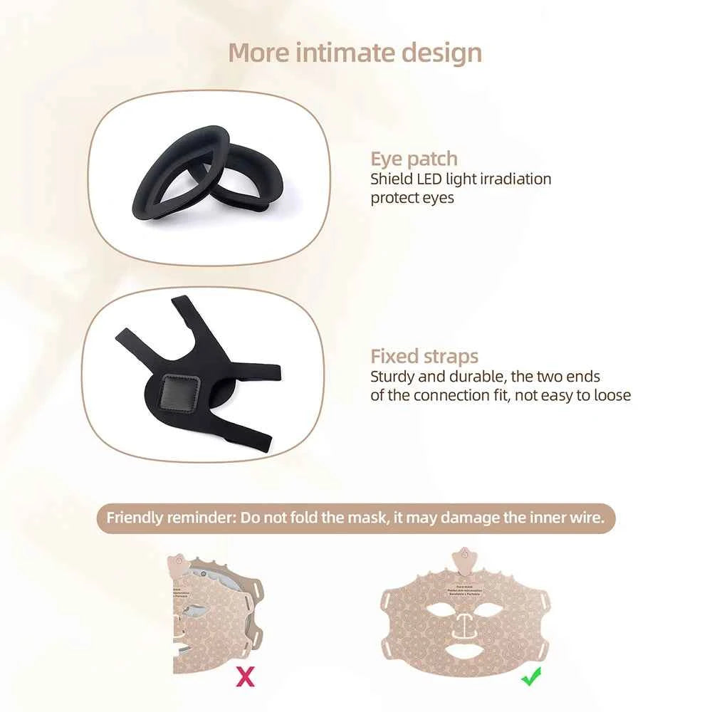 Masque facial LED luminothérapie spectre complet avec œillères et sangles fixes pour un ajustement optimal