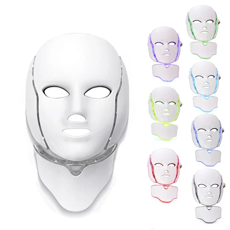 Masque LED visage cou avec plusieurs couleurs pour soins de la peau et relaxation