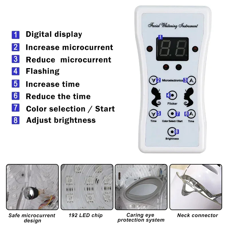Appareil de masque LED visage cou avec écran numérique pour le blanchiment facial et ajustement de luminosité
