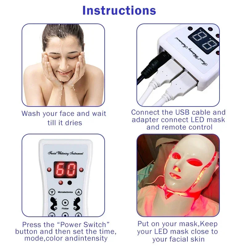 Masque LED visage cou avec télécommande pour soins de la peau et traitements de beauté à domicile
