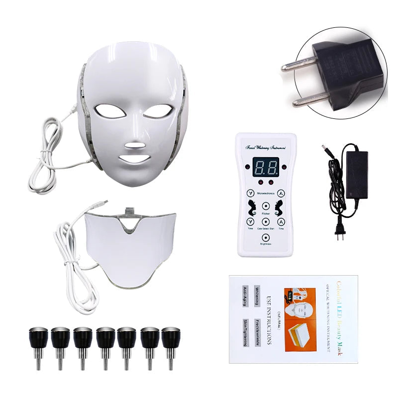 Masque LED visage cou avec télécommande et accessoires pour soins de la peau à domicile