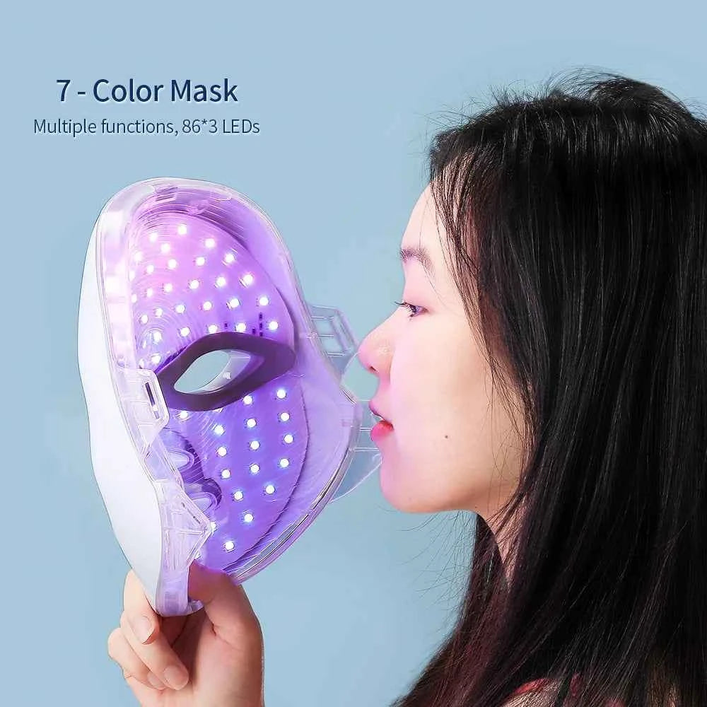 Masque luminothérapie portable à 7 couleurs avec 86 LEDs pour soins de la peau