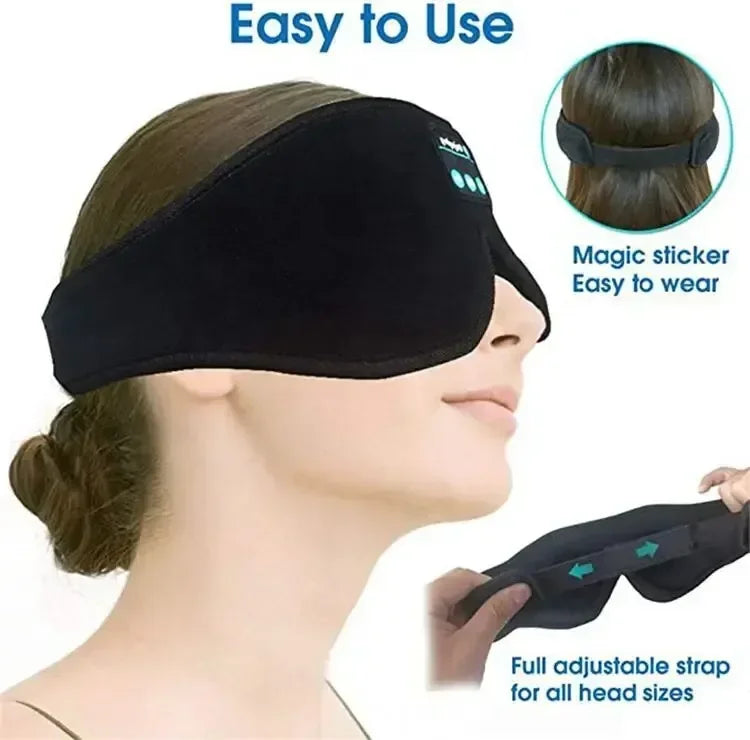 Masque relaxation musicale noir avec bandeau ajustable pour un confort maximal pendant la méditation