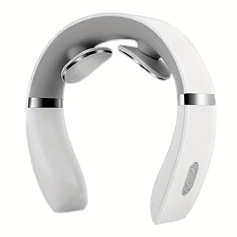 Masseur cervical portable blanc ergonomique avec commandes pour soulager les douleurs au cou